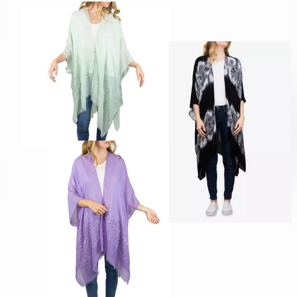Time And Tru Kimono Wrap Women Purple Green Tie Dye L/XL